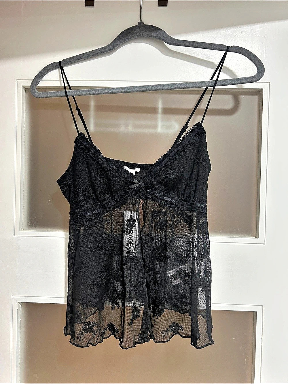NWT Garage Lace Longline Babydoll Flyaway Top Black Floral XS